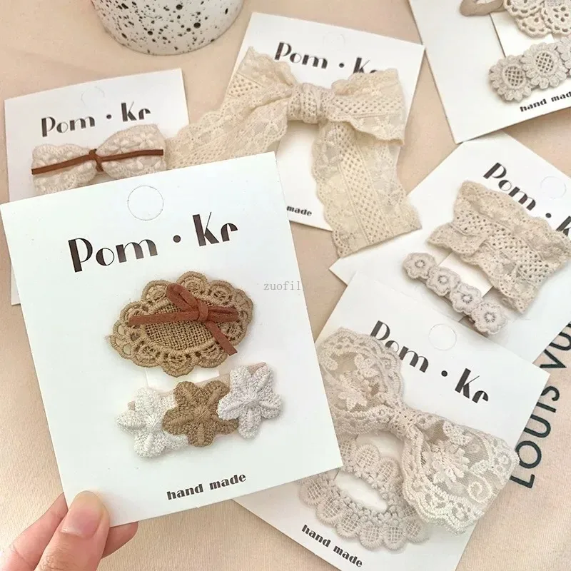 2PCS Baby Hair Pins Lace Floral Hair Clips for Girls Daisy Jacquard Flower Hairpins Barrettes Korean Kids White Hair Accessories
