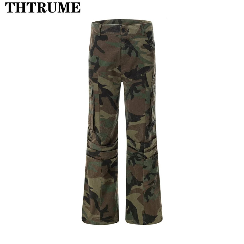 Fashionable womens high waisted pants elegant straight retro Y2K pocket camouflage cargo pants casual office womens fashion Trousers 241031