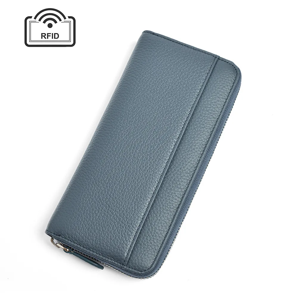 Women's wallet long handheld card holder large capacity multi-card clutch 100% genuine leather luxury zippered coin purse