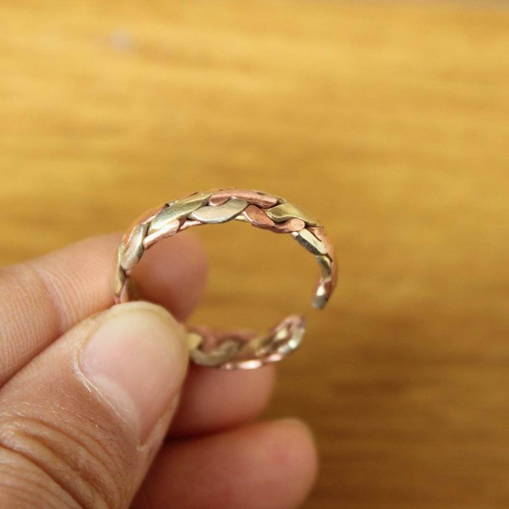 RG369 Ethnic Tibetan Copper Metal Hand Braided 5mm Wide Open Back Ring Adjustable Rings