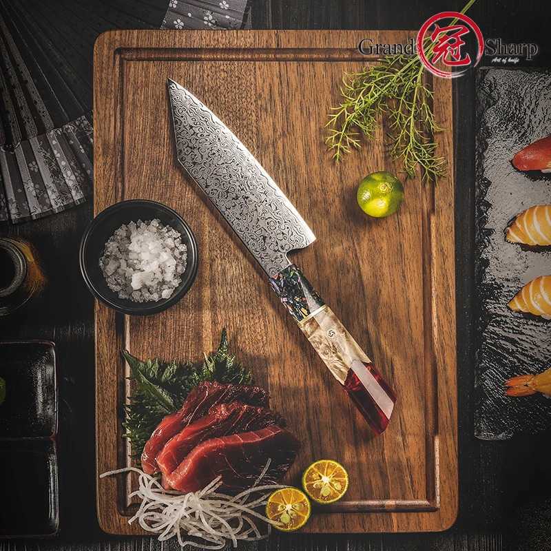 Grandsharp 5.5 inch Japanese Bunka Kitchen Knife 67 Layers Damascus Steel Chef Knives Fruit Meat Vegetables Cutter Cooking Tools X2501251