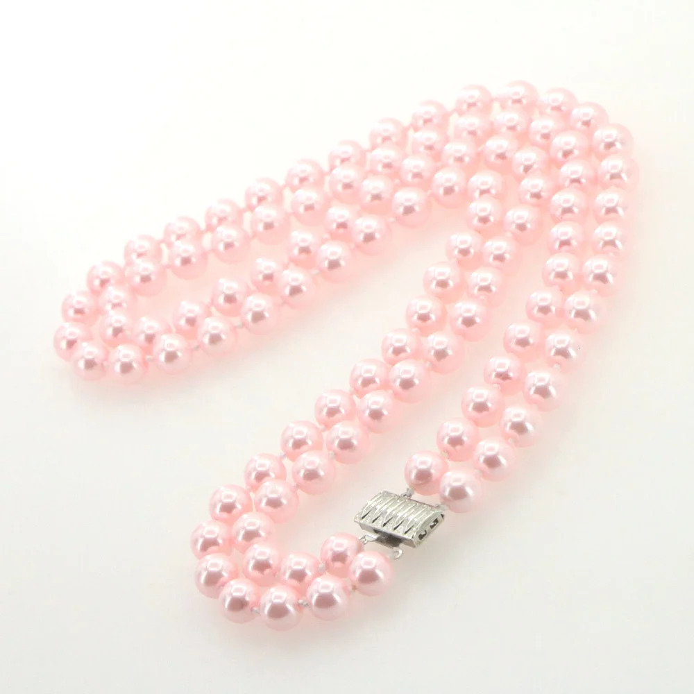 Womens Fashion 2 Rows 8mm Pink South Sea Shell Pearl Necklace Bacelet Earring Set Wholesale and Retail 241031