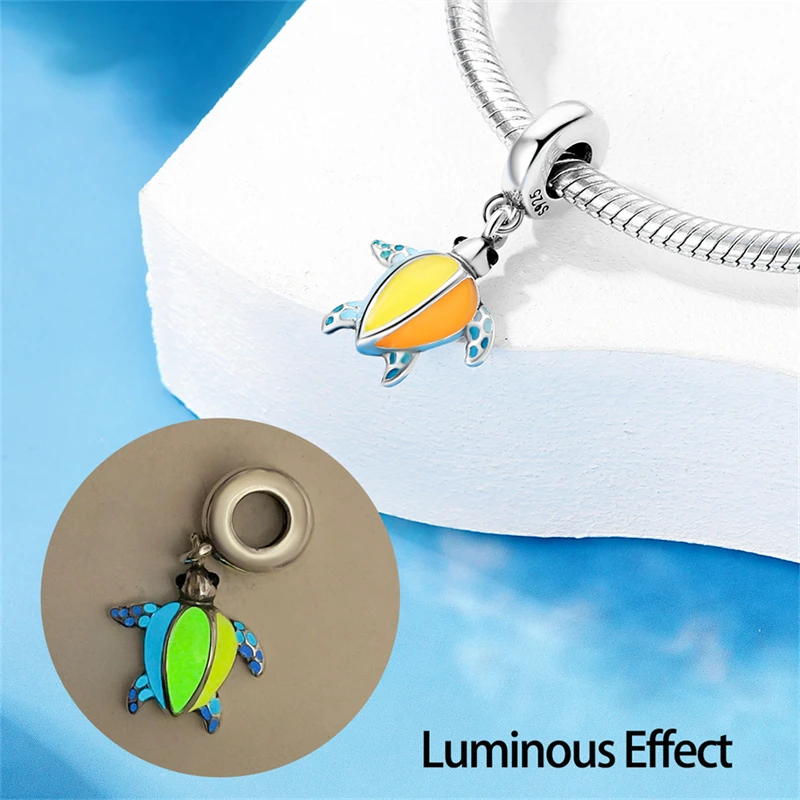 2023 New in Blue Sea Animal Glow Charm Beads Fits Pandora 925 Original Bracelet Silver Pendant Bead DIY Women Luxury Jewelry Hot