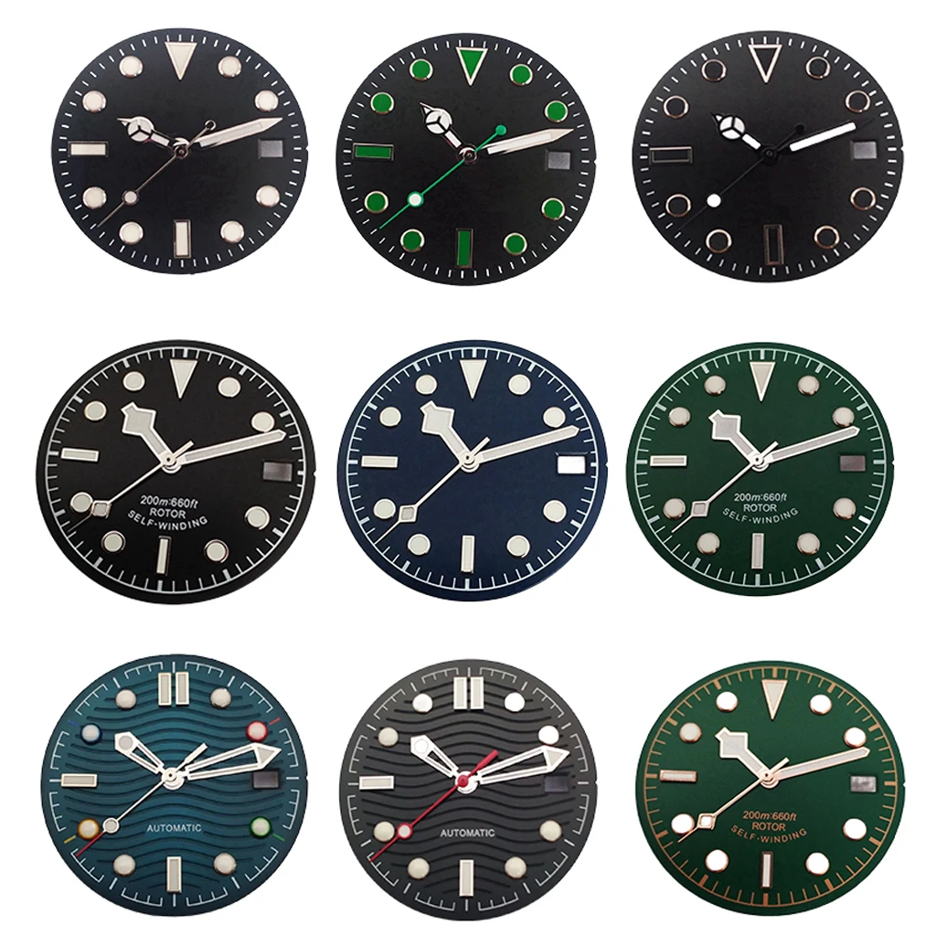 28.5mm 29mm 30.5mm Sterile Watch Dial With Hands Green Luminous For NH35 NH36 Watches Movement Parts