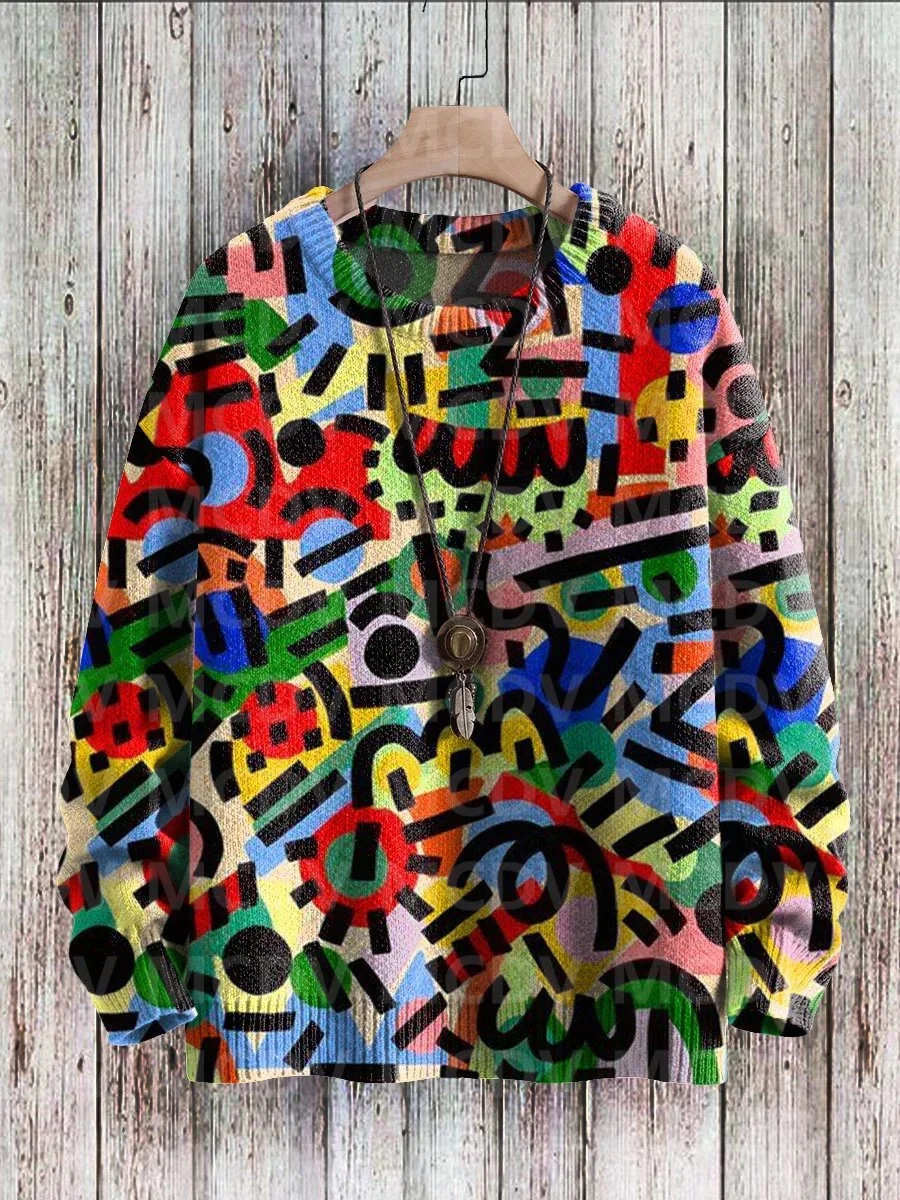 Unisex Rainbow Gradient Art Knit new Casual Printed 2025 Sweatshirt Women For Men Sweater