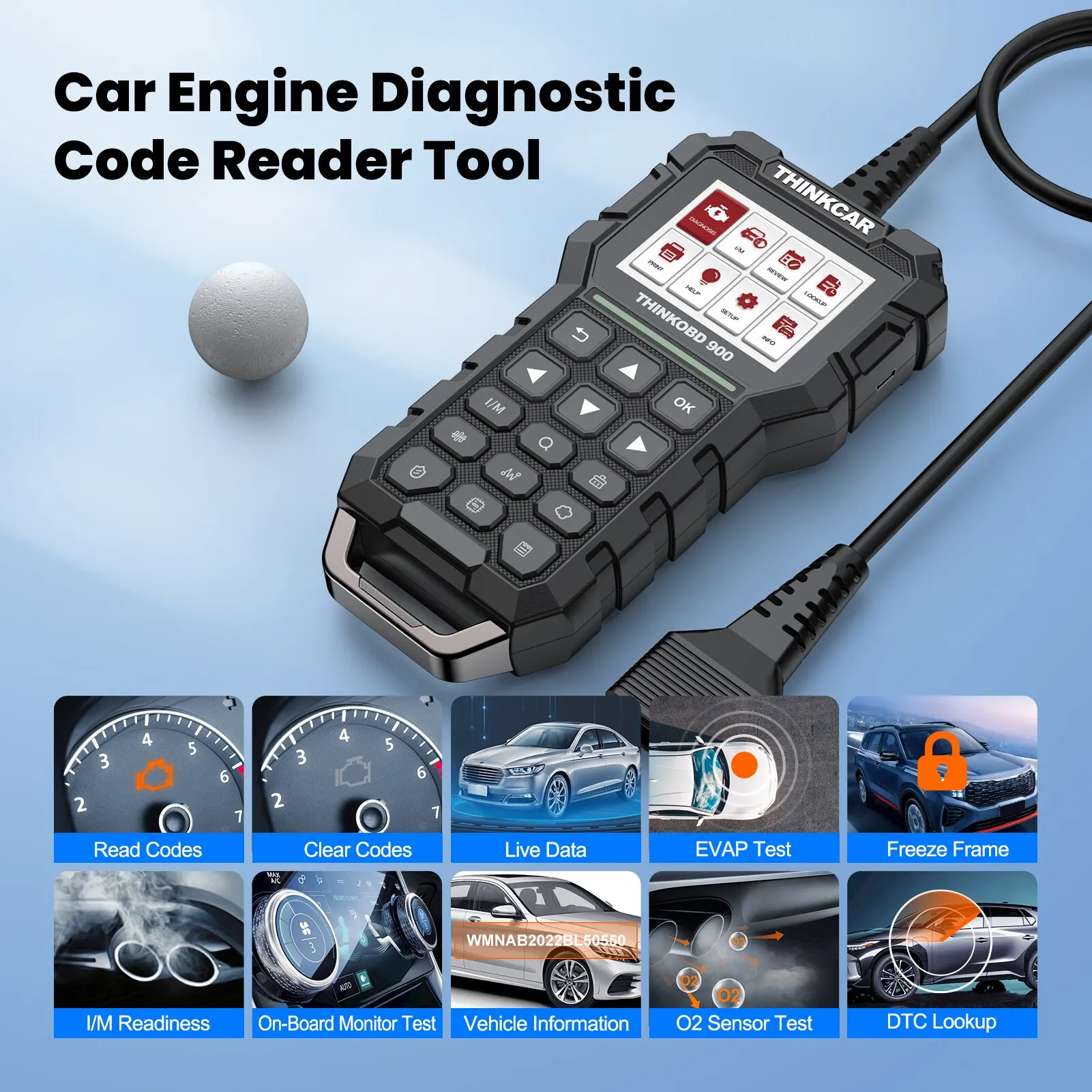 THINKCAR THINKOBD 900 OBD2 Scanner Engine Fault Light Check Code Reader Full OBDII Function Lifetime Free Car Diagnostic Tools