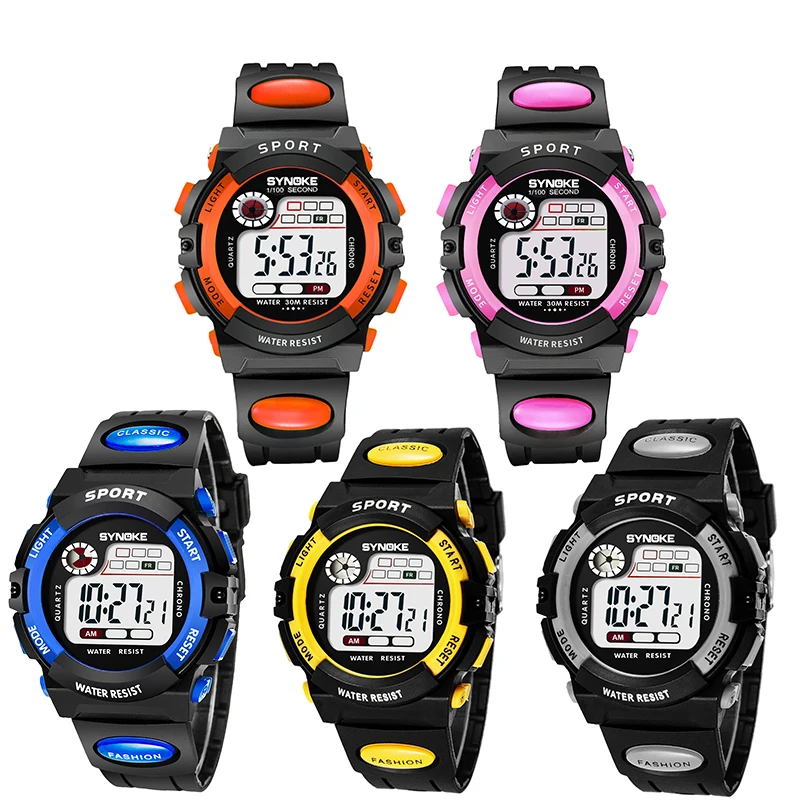 Kids Watches Navy Blue Camouflage LED Colorful Flash Digital Waterproof Alarm For Boys Girls Date Week Creative Children's Clock