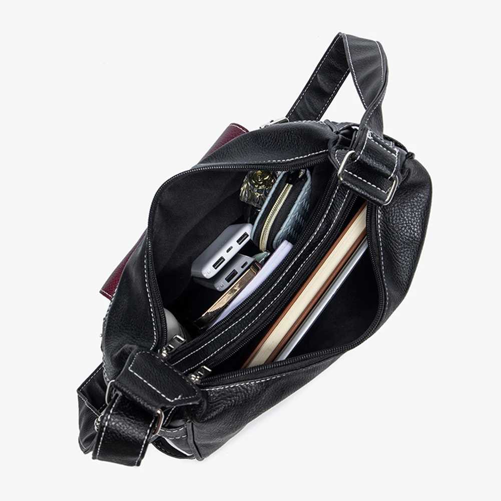 Women Vintage Messenger Bag Y2K PU Leather Contrast Color Shoulder Bag Multi-Pocket Versatile Satchel Girl Quality Crossbody Bag