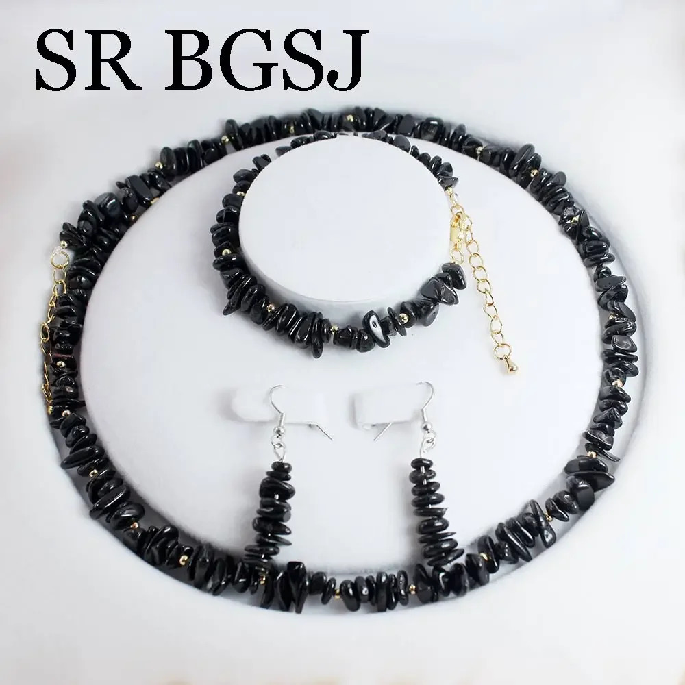 6-8mm Black Tourmaline Black Tourmaline Natural Gemstone Womens Necklace Bracelet Earrings Jewelry Set 17.5 7-8 241031