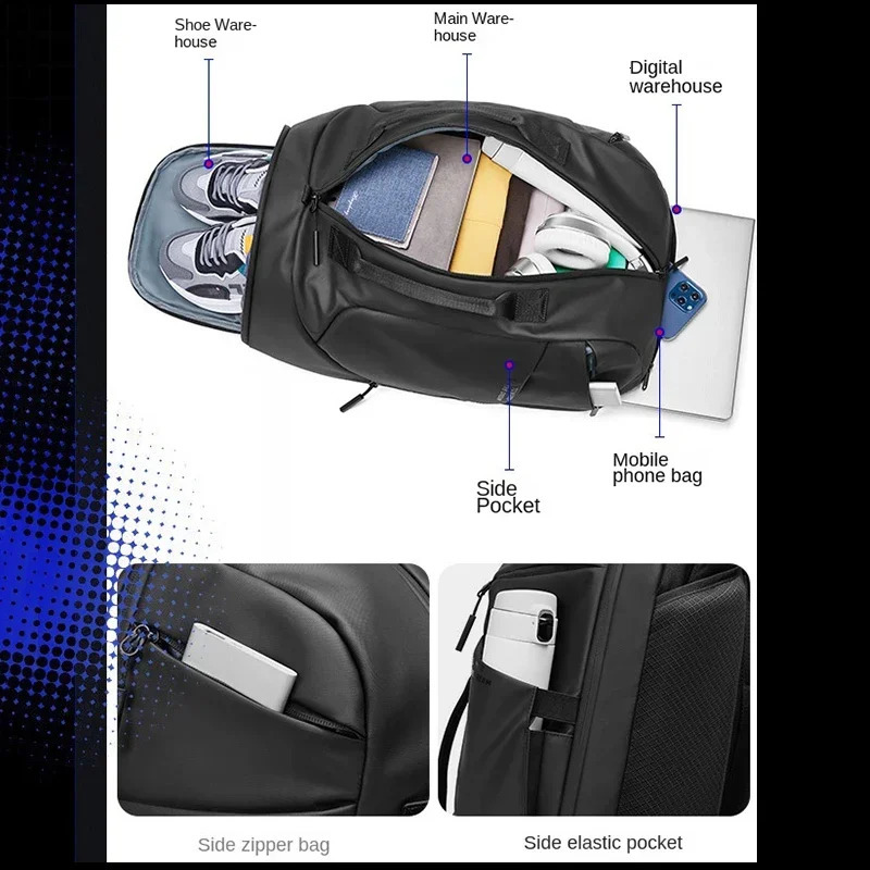 Travel backpack mens laptop 15.6-inch black business backpack multifunctional waterproof sports bag mens outdoor fashion bag 241031