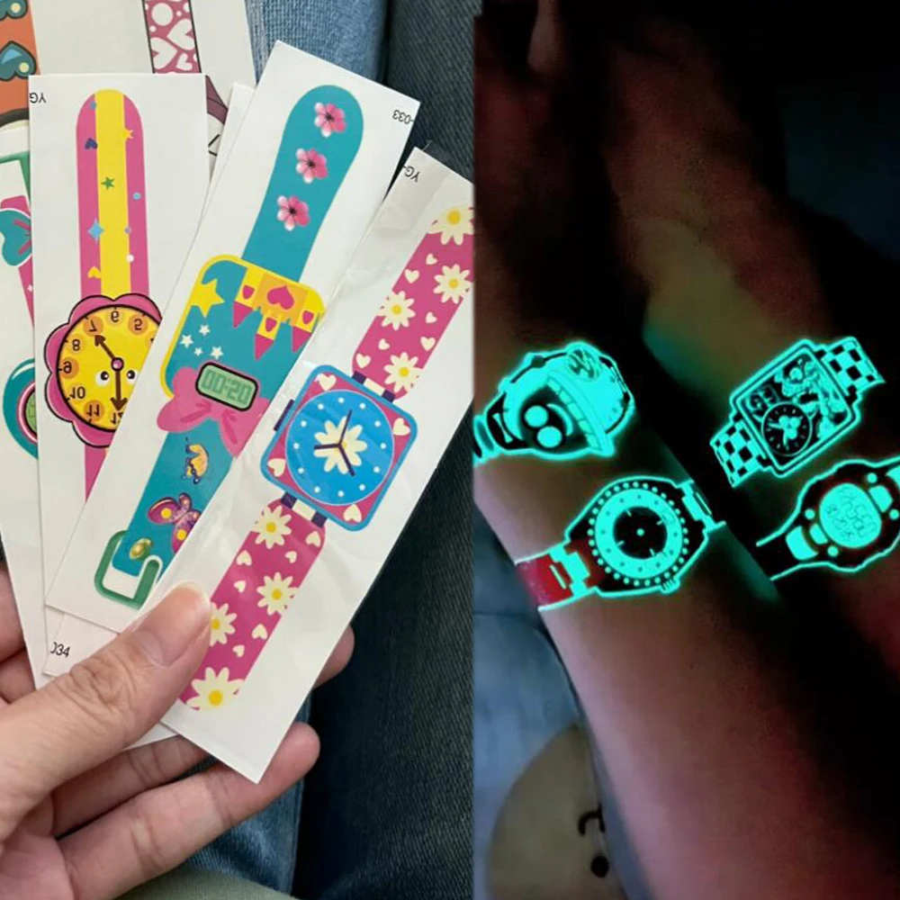 10Pcs Kids Luminou Watch Temporary Tattoos Mixed Style Water Transfer Sticker Glow In The Dark Party Supplie Gifts For Children*