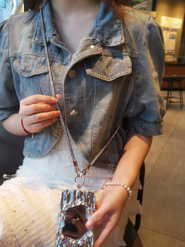 New Rhinestone Crossbody Mobile Phone Lanyard Neck Strap Anti-Lost Chain Rope With Universal Clip Cell Phone Case Trend Pendant