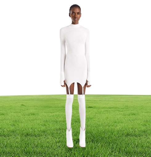 011908 Slim Solid Bodycon Garter Women Mini Dress with Stocking Long Sleeve Sexy Cbwear Party Dresses Autumn