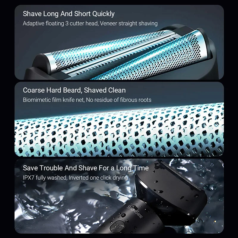 Showsee Electric Shaver for Men Portable Digital Display Razor Reciprocating Shaving 8500 rpm Waterproof Beard Trimmer Machine