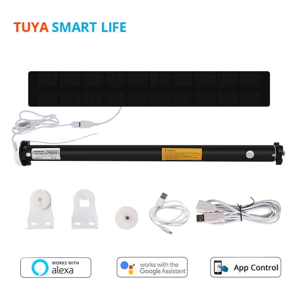 RF Roller Shade Rechargeable Electric Motor for 37mm Tube with WiFi Dongle Solar Panel Alexa Google Home Voice Control