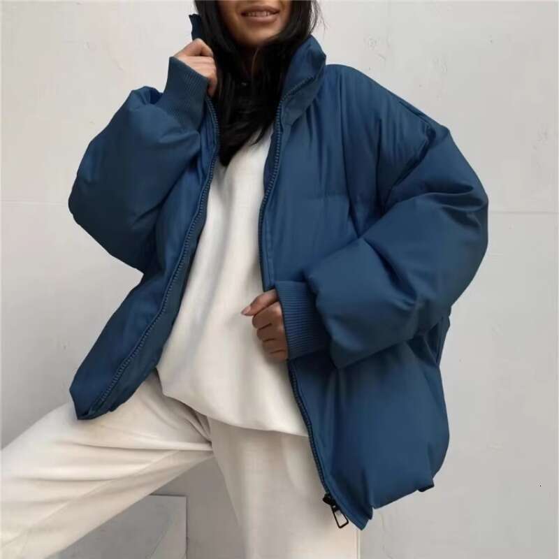 Autumn and winter women's designer solid color thick warm loose hooded zipper quilted jacket cotton coat, outdoor windbreaker jacket, jacket, whi