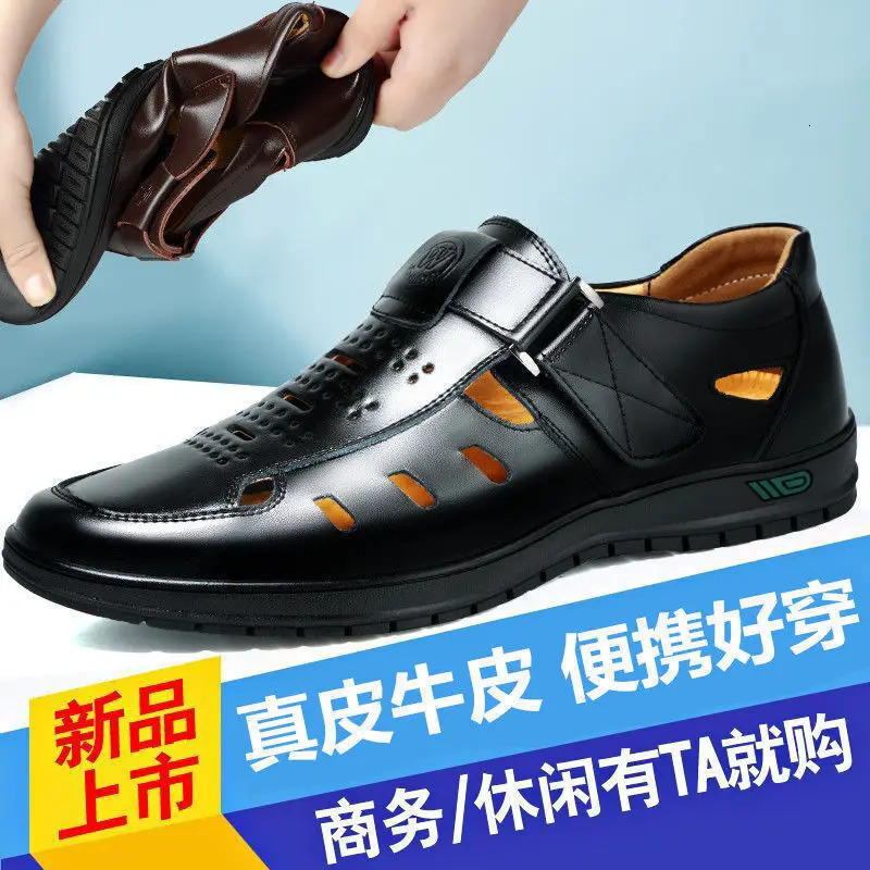 Men Genuine Leather Sandals Summer Breathable Casual Shoes for Man on Clogs Outdoor Non Slip Hand Made Sandalias 9c3c3