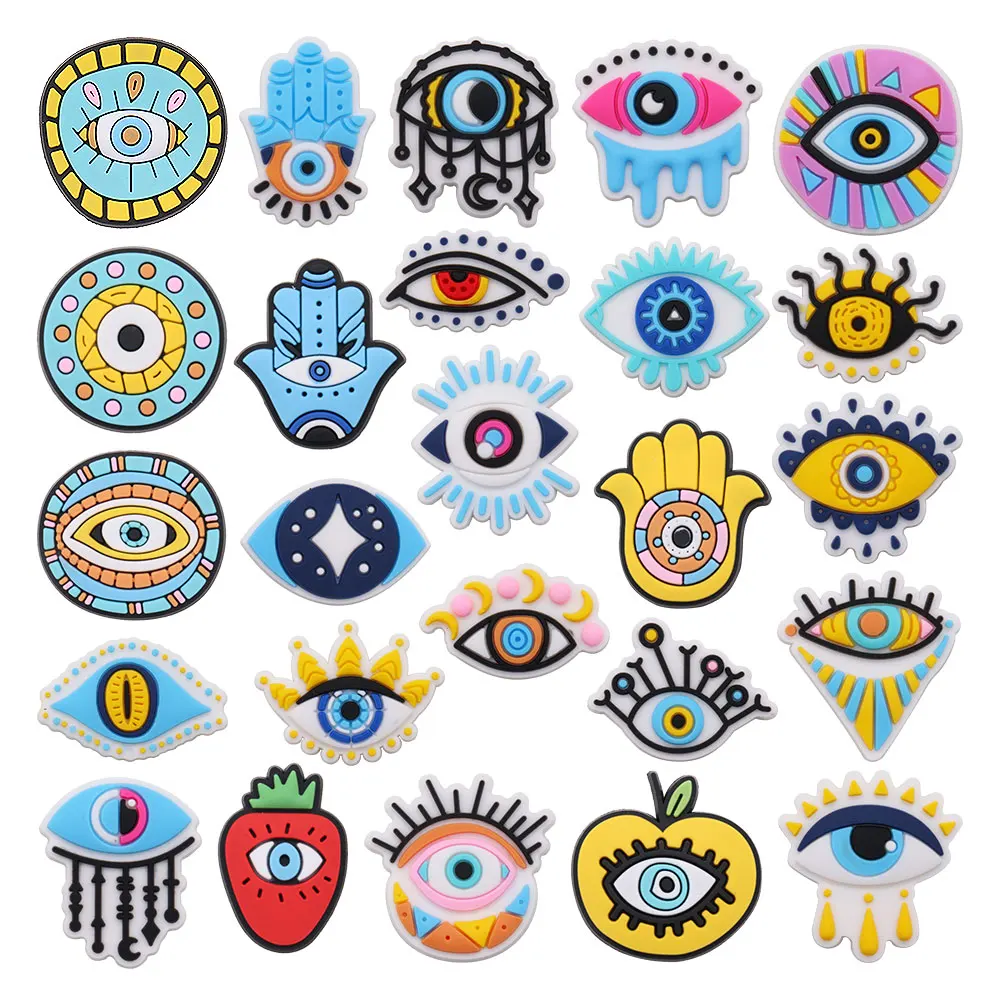 25PCS/Set Evil Eyes Shoes Charms Silicone Shoe Accessories Wristband Hole Slipper Decor Adult Kids X-mas Gifts