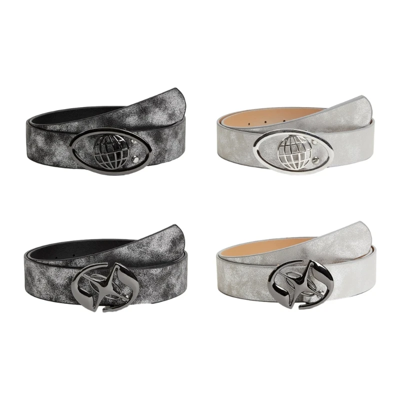 X6HE Jeans Waist Belts with Earth/Star Buckle Gray/Silver Adjustable Waist Belt Y2k Style Woman Dresses Skirt Coat Waistband