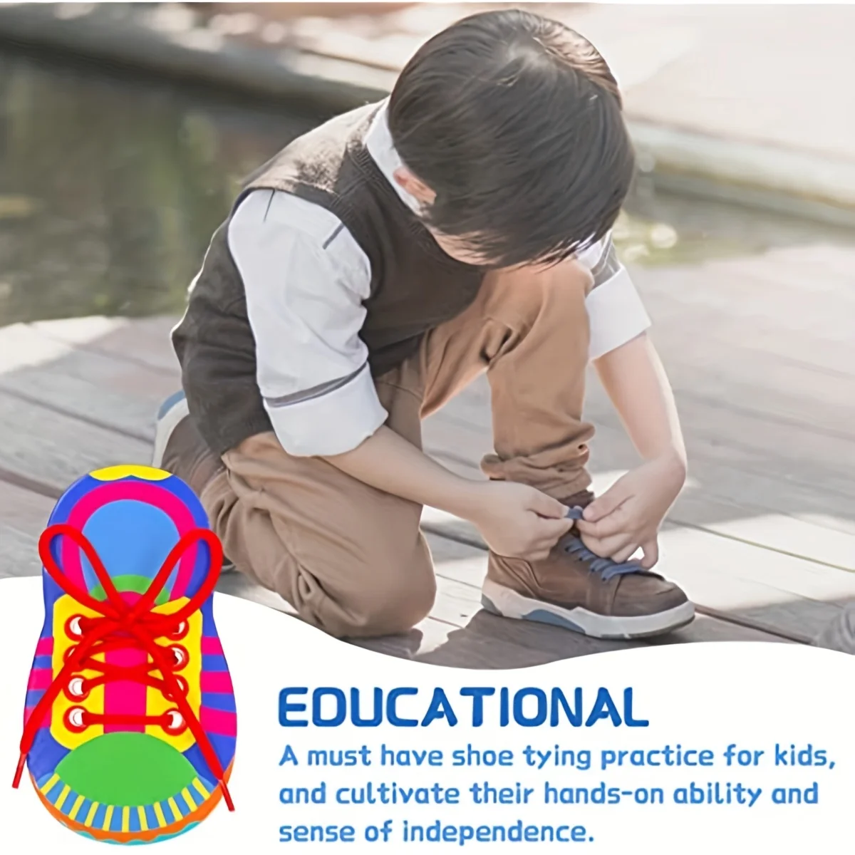 Early Educational Shoelace Threading Teaching Toys, Kindergarten Child Learn To Tie Shoelaces Bowknot Painting Puzzle Toy