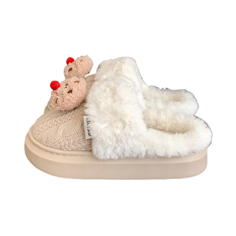 Women's winter trend Red Nose cookies Fluffy cotton slippers Warm and fun cotton slippers for the home bedroom in winter