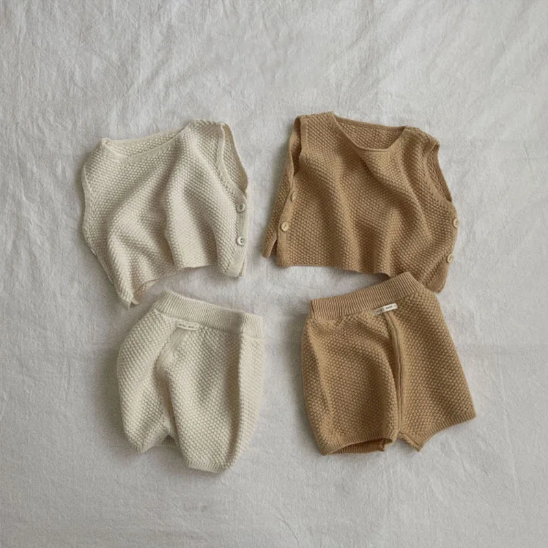 Baby knitted sleeveless suit children's cotton vest shorts simple sports two-piece summer children's clothes