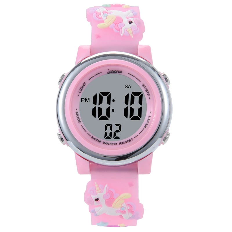 Beautiful Cute 3D Heart Rainbow Unicorn Girls Kids Children Silicone Waterproof Digital Sport Alarm Luminous Gifts Watches Clock