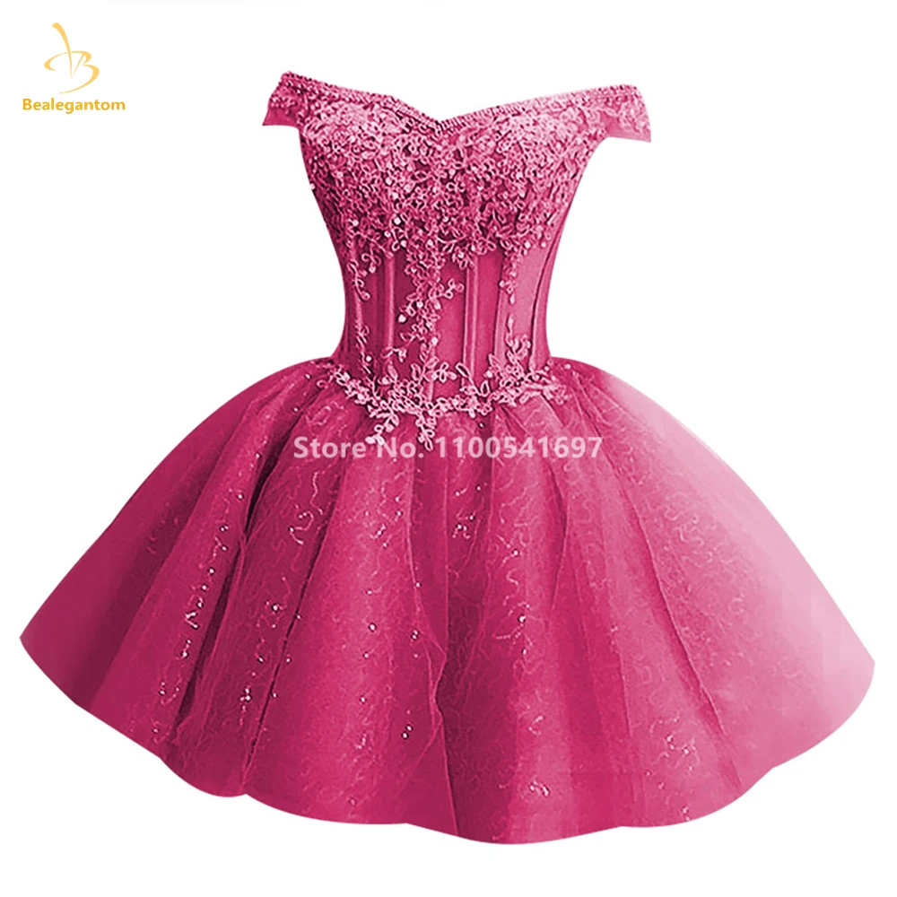 Bealegantom Lace Short Homecoming Dresses Beaded V Neck Tulle Off The Shoulder Prom Party Cocktail Gown Vestidos De Graudation