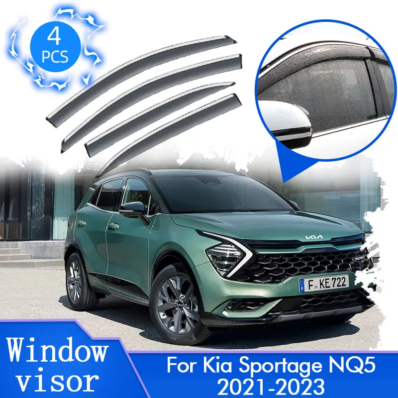 4x For Kia Sportage NQ5 MK5 KX5 2021 2022 2023 Car Side Rain Sun Window Visors Deflectors Guard Smoke Shades Awnings Cover Trim