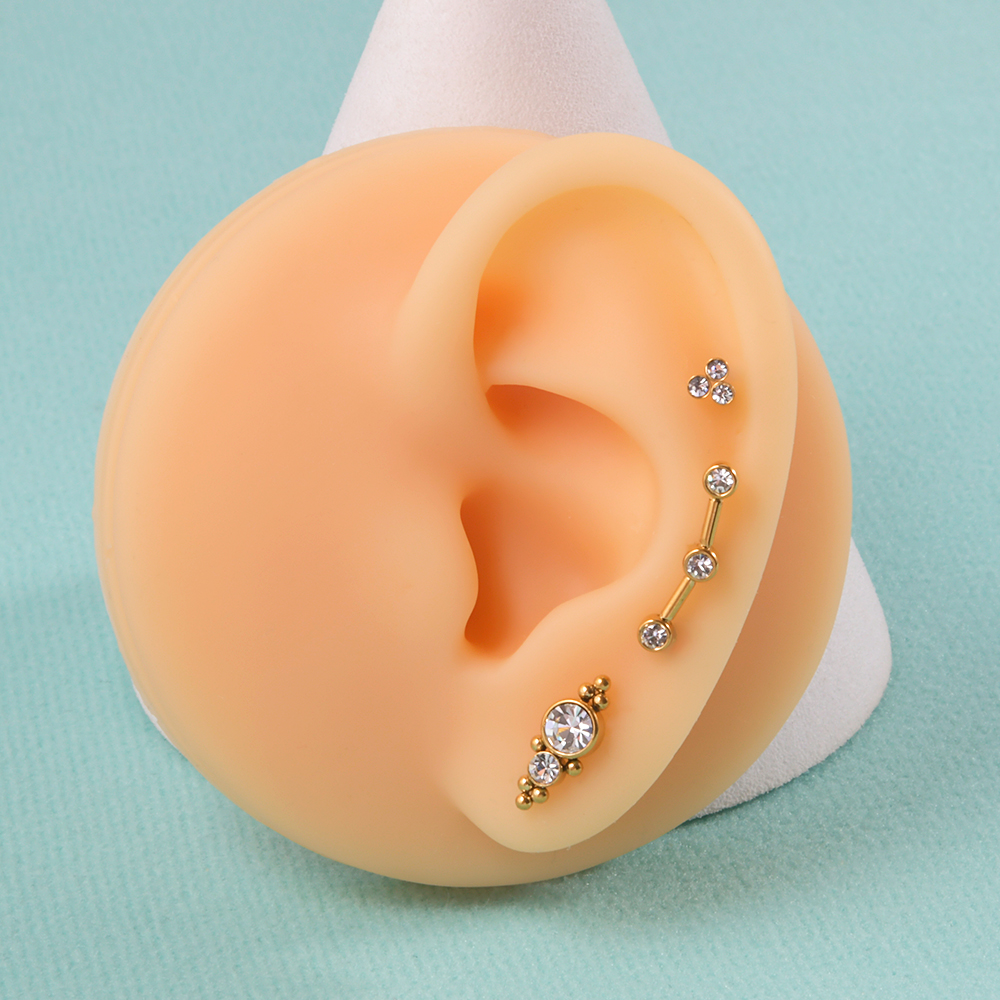 12PCS 316L Surgical Steel 16G Cz Labret Lip Ring Gold Plated Crystal Cluster Ear Cartilage Tragus Helix Lobe Earrings Piercing
