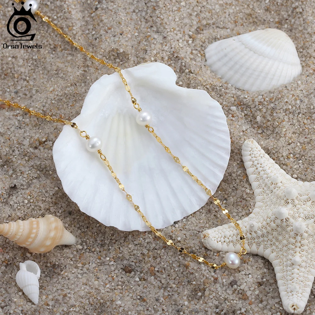 ORSA JEWELS 14K Gold 925 Sterling Silver Choker Pearl Necklace Handmade 5mm Natural Baroque Pearl Chain for Women Jewelry GPN35