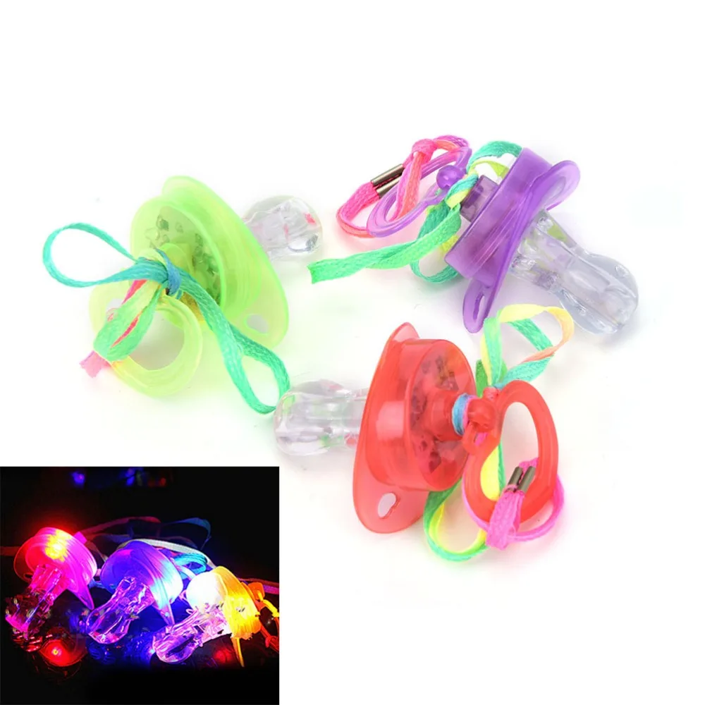 Glowing Flashing LED Pacifier Whistle Night Light Up Blinking Joke Pacifier Toy LED Pacifier Party Rave Soft Necklace