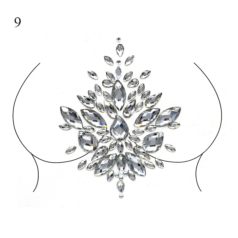 Women 3D Body Rhinestones Chest Acrylic Diamond Makeup Tattoo Sticker Face Jewels Self Adhesive Music Festival Decor DIY Beauty
