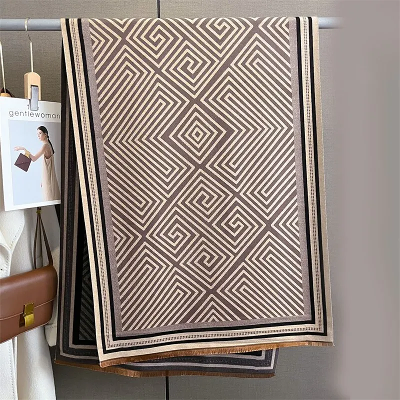 Women Winter Cashmere Bufanda Shawl Scarf Luxury Print Thick Pashmina Warm Warp Blanket With Tassel Travel Poncho Stoles Echarpe