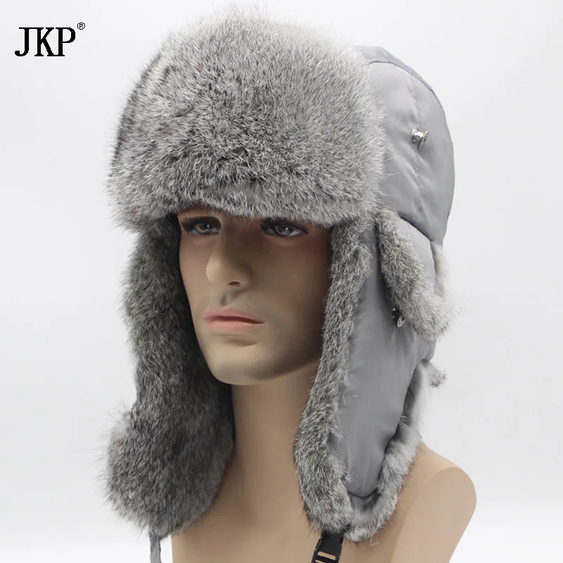 Winter fashion bomber hunting hat thick winter warm rabbit hat Rex thick snow hat earmuffs Russian mens earmuffs 241031