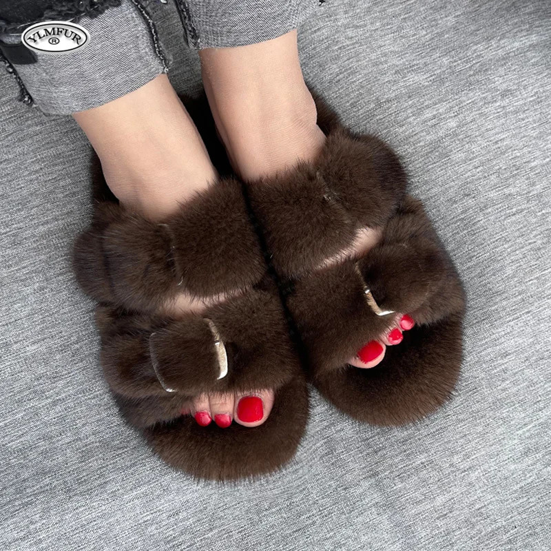 Summer womens slippers 100% mink fur womens slippers flat shoes soft and comfortable ious fur slippers sandals 241031