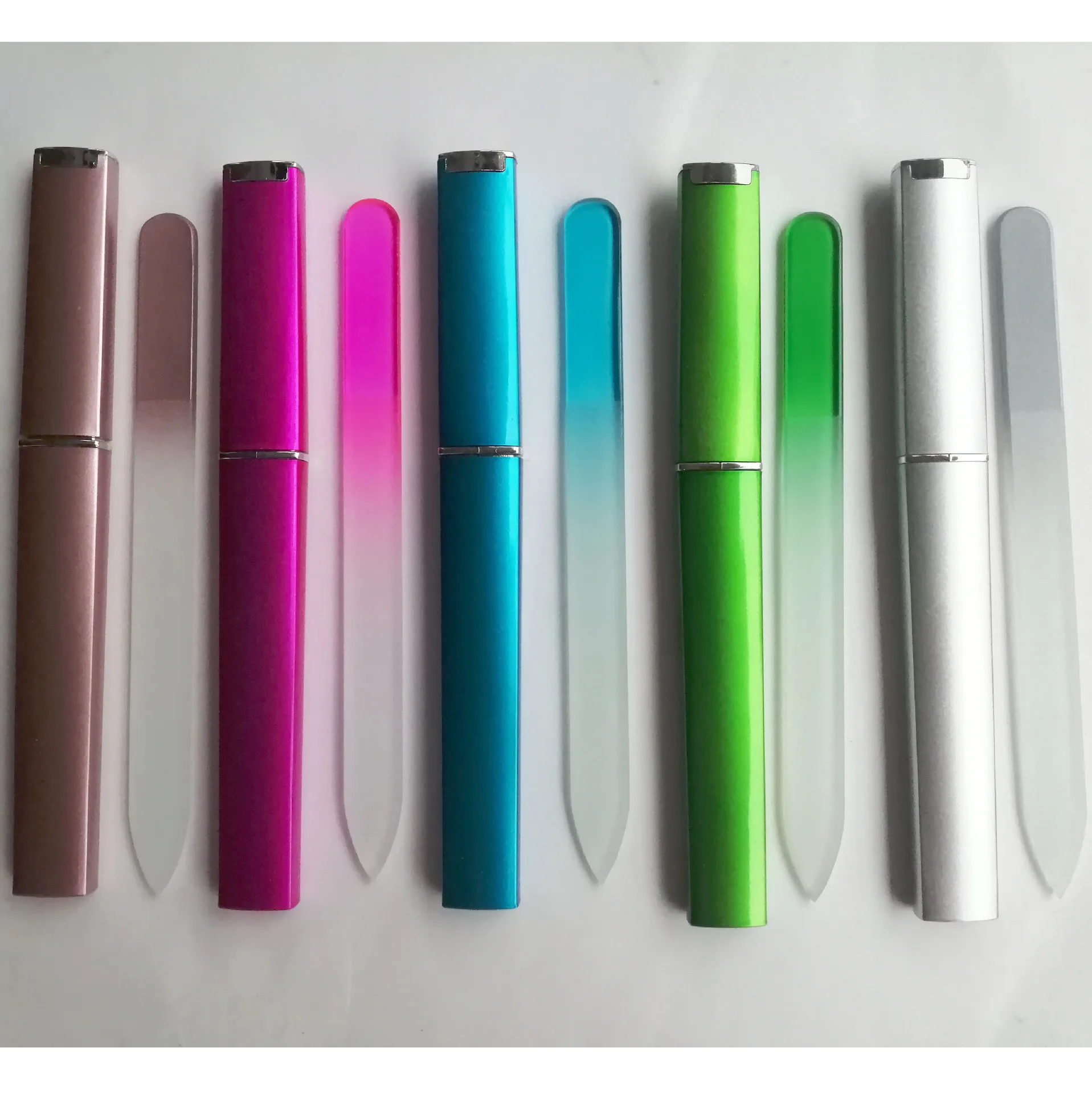 1pcs Crystal Glass Nail File Gradient Rainbow Color Double Sided Finger Nail Files With Cases For Manicure Care DIY Nail Tools
