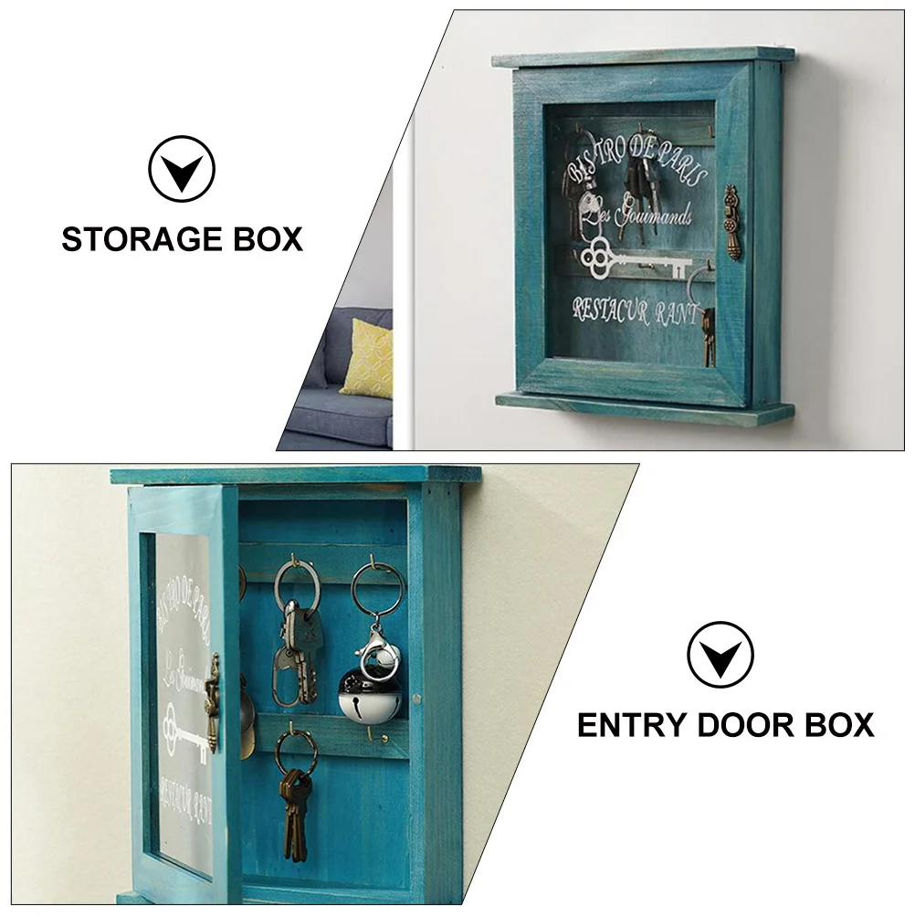 Wall Mount Key Hooks Blue Home Decor Wall- Mounted Box Lip Gloss Holder Keychain Key Storage Box Entrance Door Entry Door Box