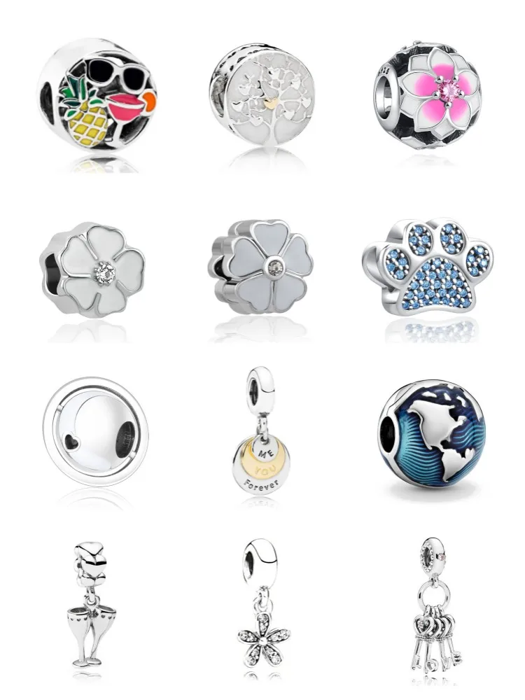 2023 New Wine Cup Daisy Blue Dog Paw Diy Bead For Original 925 Sterling Silver Bracelet Necklace For Women Jewelry