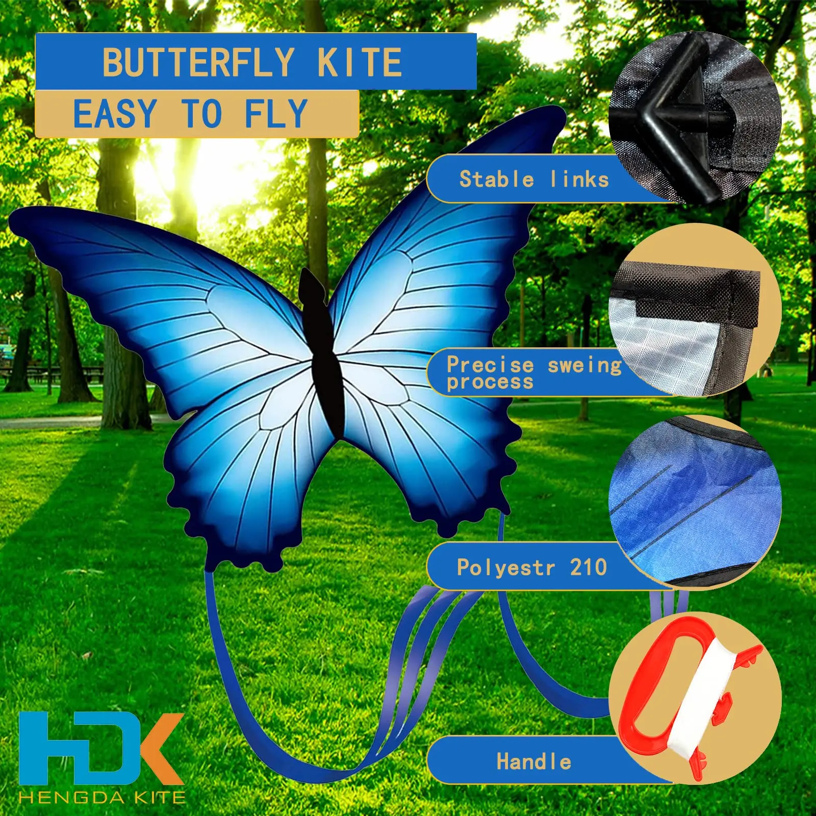 Large135cm Blue Butterfly LED Kite Single Line Bird Kites For Children Adults Outdoor Fun Animal Toy With Hand Line Factory