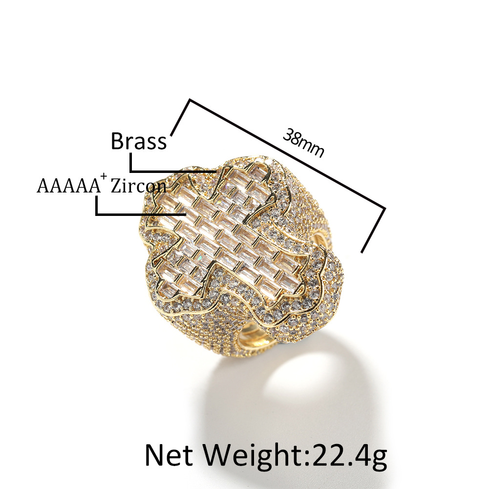 TopBling Cross Finger Ring Iced AAAAA Zircon Prong Setting Fashion Luxulry Men Hip Hop Jewelry for Gift