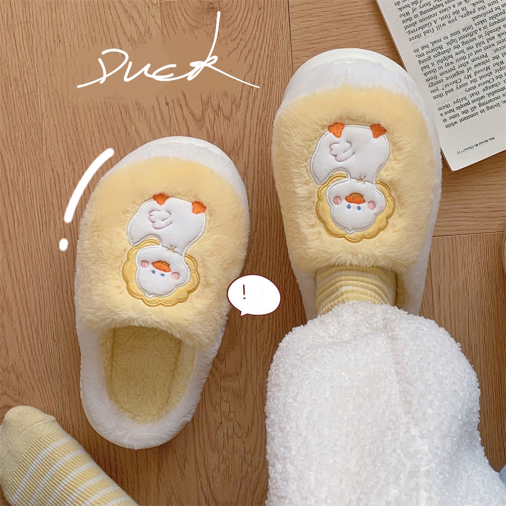 Creative cute cartoon ducklings Family Slipper Woman Girl Cute fluffy winter warm plush indoor flats Bedroom slide casual women's cotton slipper