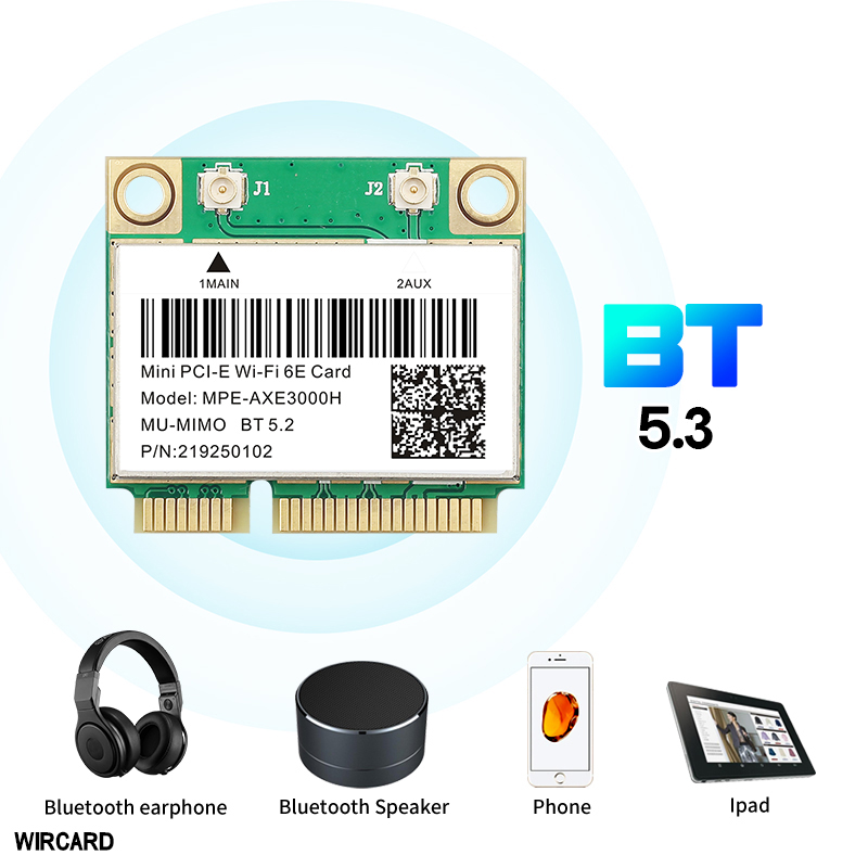 Wifi 6E Adapter 5374Mbps Bluetooth 5.3 Mini PCI-E Intel AX210 Chip 2.4G/5G/6G For Laptops Desktop