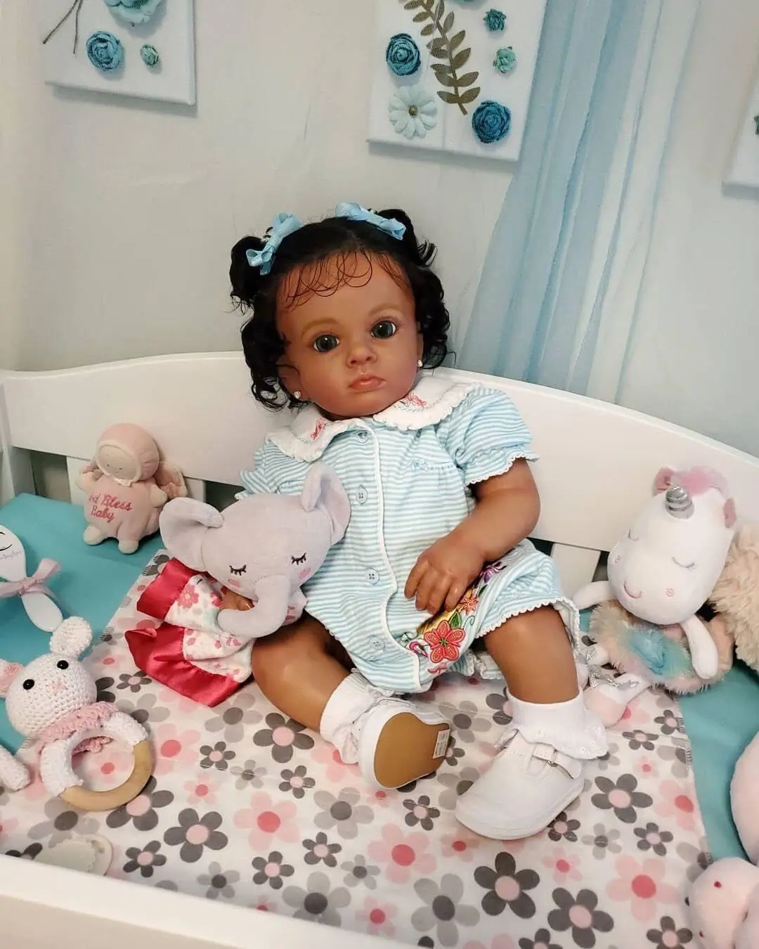 NPK 60CM Reborn Toddler Tutti in Dark Brown Skin Baby Girl Doll Lifelike Soft Touch High Quality 3D Skin Art Doll