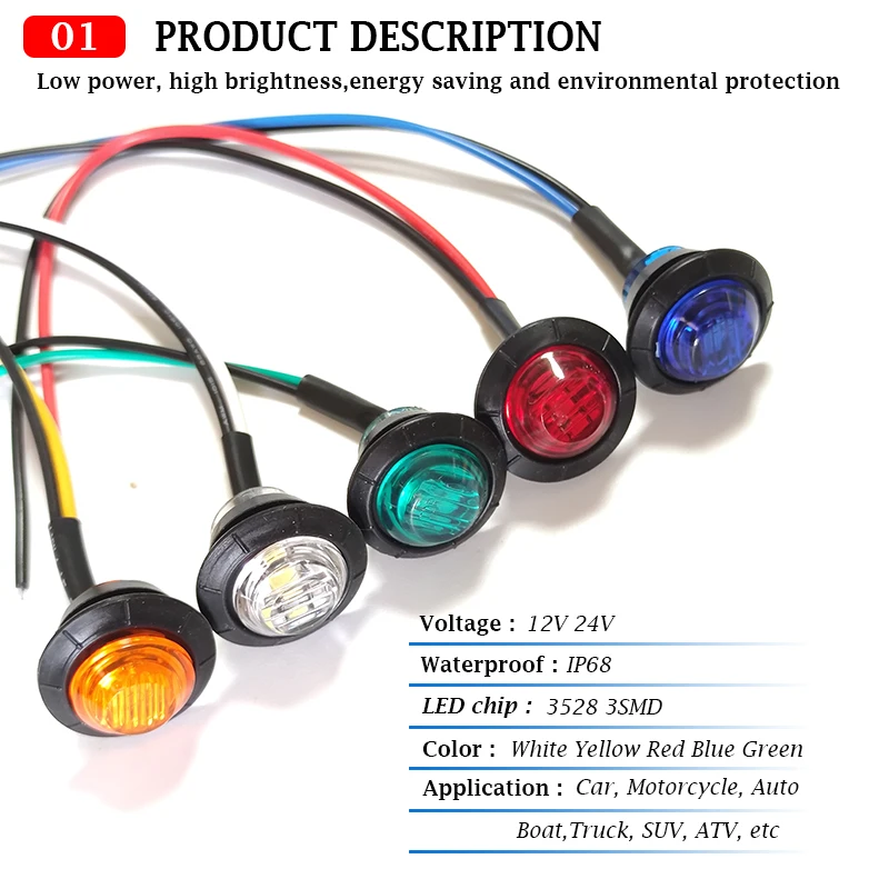 10PCS 12V 24V LED Side Marker Lights Car Light Front Grille Lamps Bumper Grill Hood Indicators Light for Truck Trailer Boat