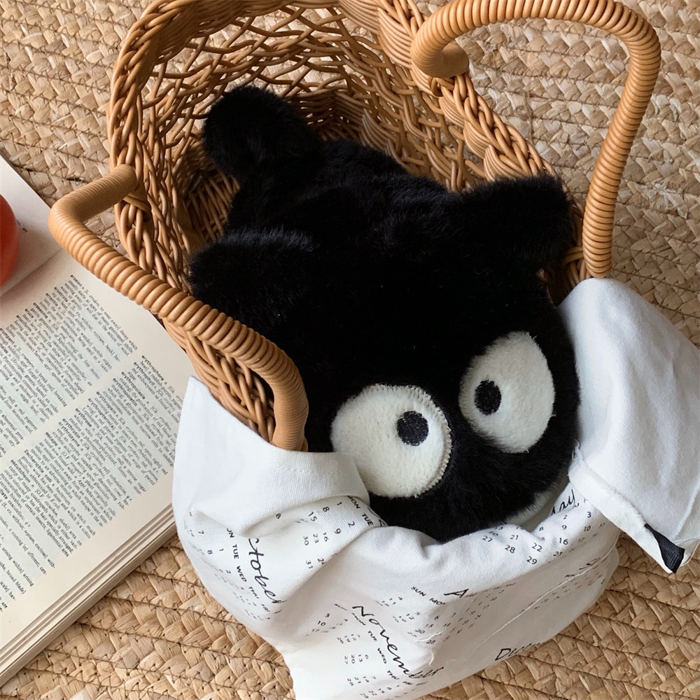 Big eyes small black cat Winter toe pack Warm cotton slippers Soft sole slip women indoor floor flat house non-slip shoes