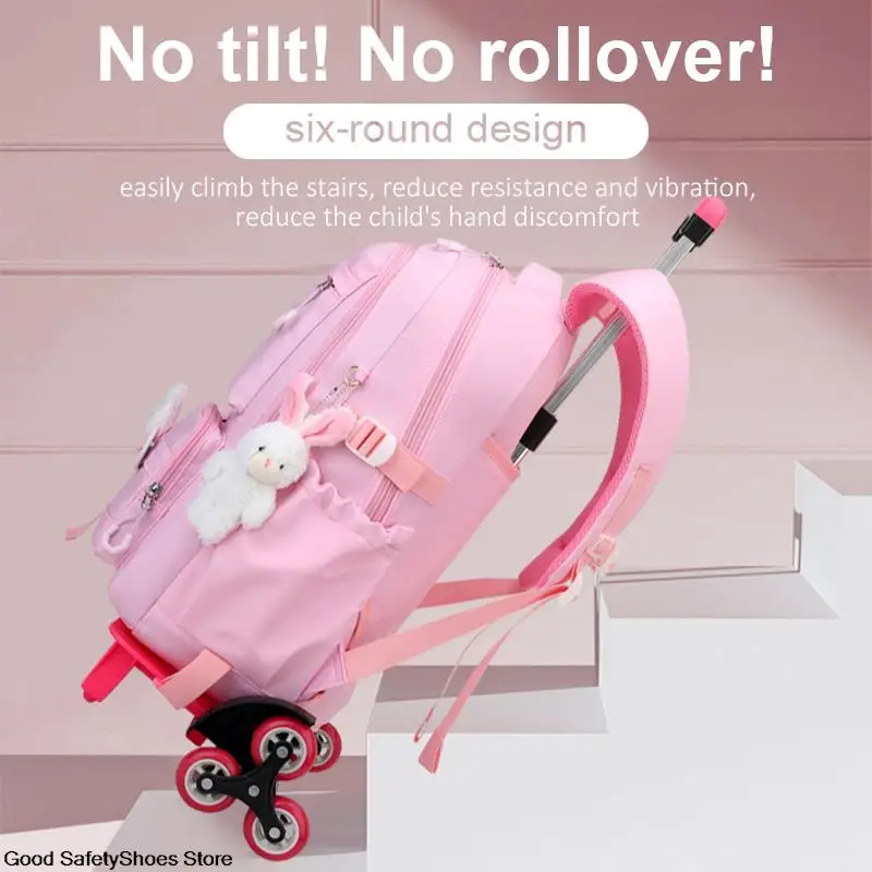 Wheeled School Backpack For Girls Kids Removable Schoolbags Waterproof Children Trolley Bags Cute Rolling School Book bags Girls