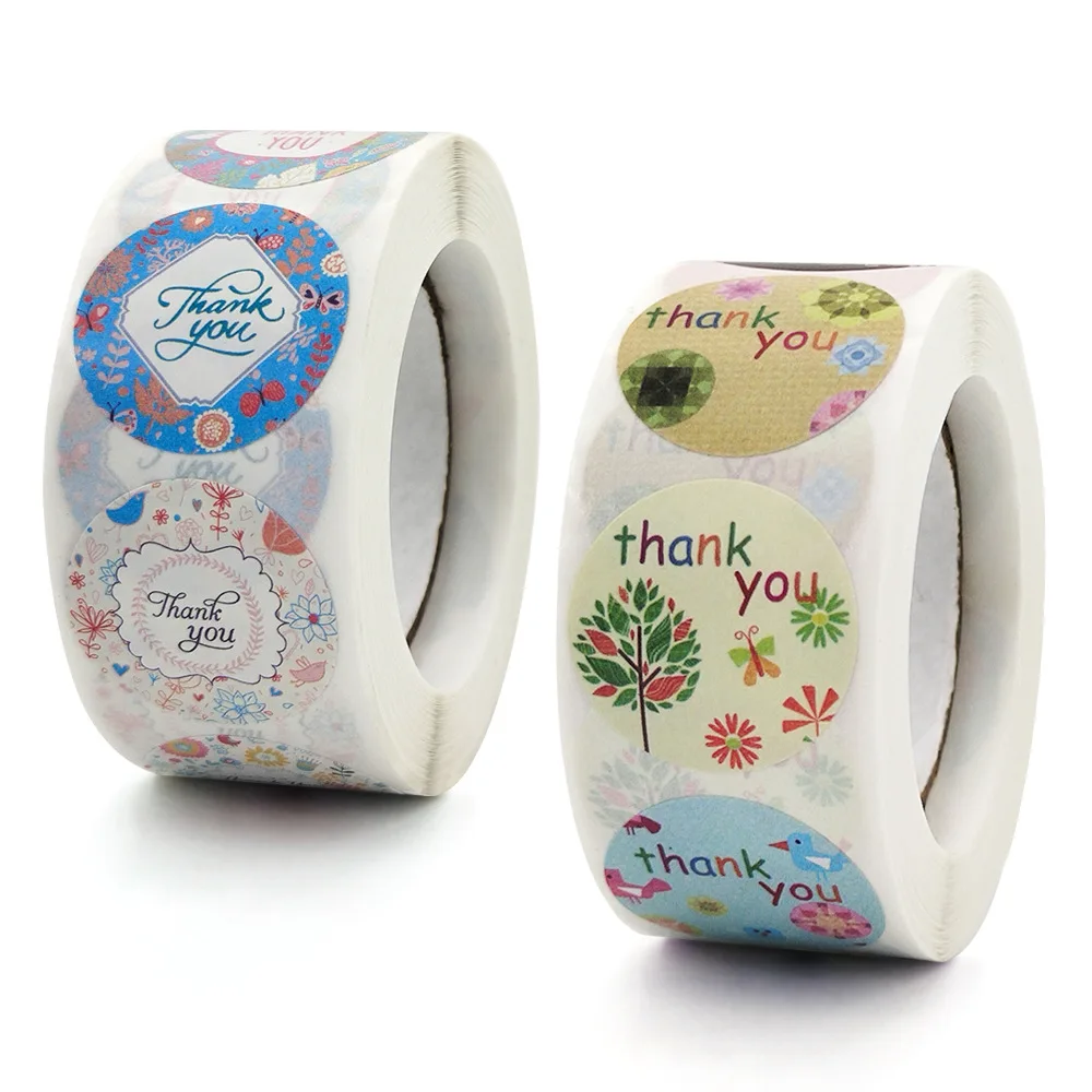 50-500pcs 8 styles of flowers, thank you stickers, gift sealing stickers