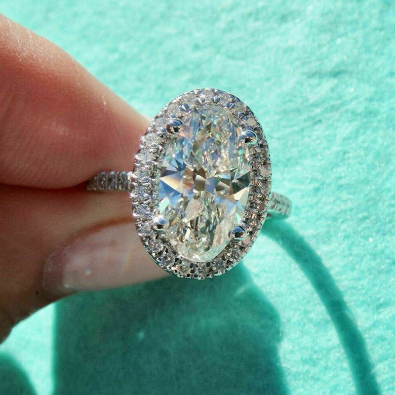 Solitaire Ring 925 Sterling Silver Engagement Rings Oval Cut Solitaire Cubic Zirconia CZ Wedding Promise Rings for Women Size 6-10