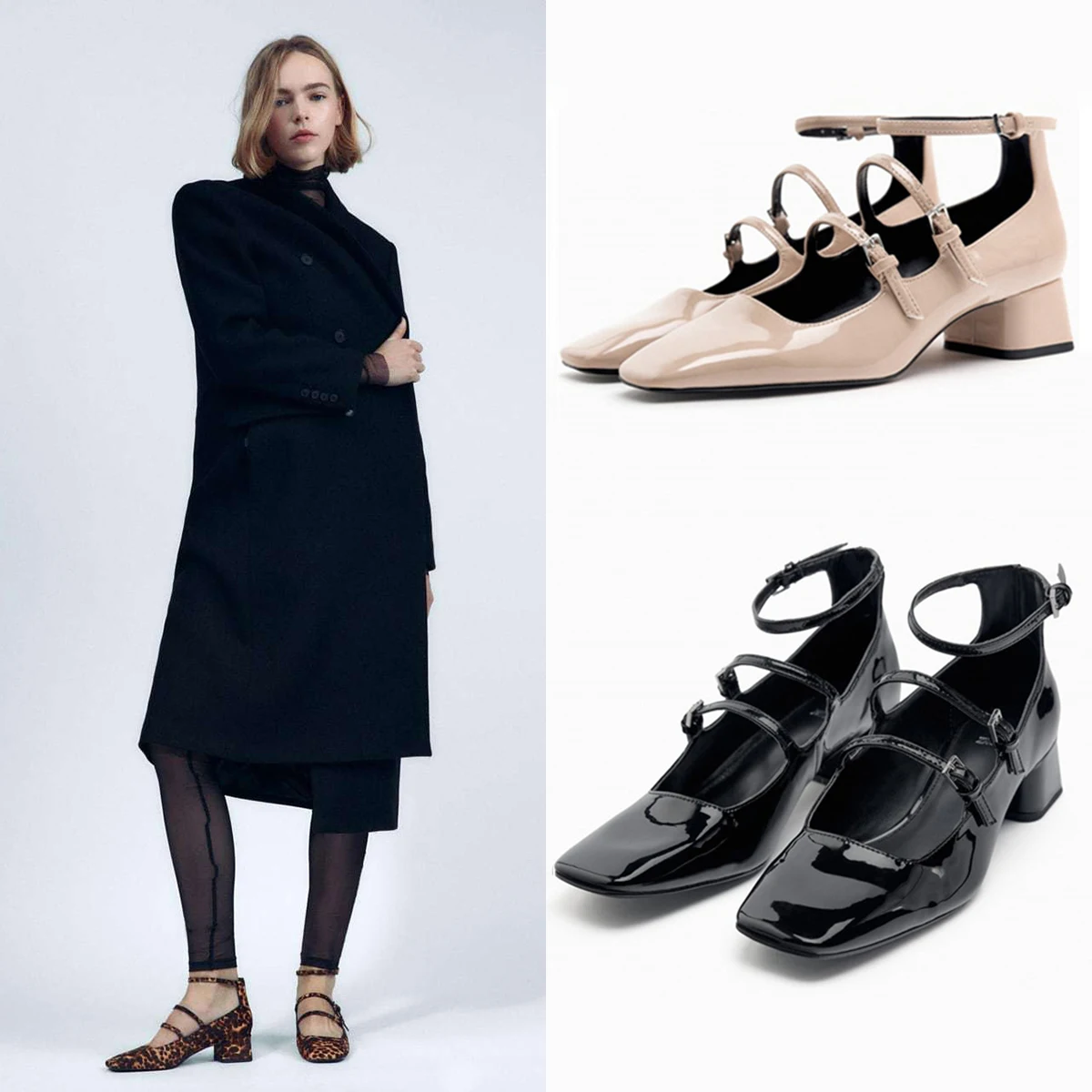 2023 Spring Women Mary Jane Shoes Chic Patent Leather Chunky Heels Shoes Woman Luxury Designer Double Buckles Pumps